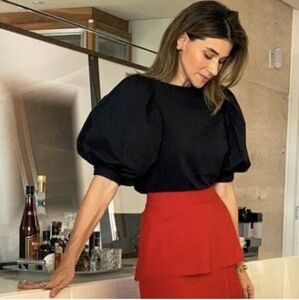 Johanna Ortiz X H&M Puff Sleeve Cotton Shirt, Black, Large